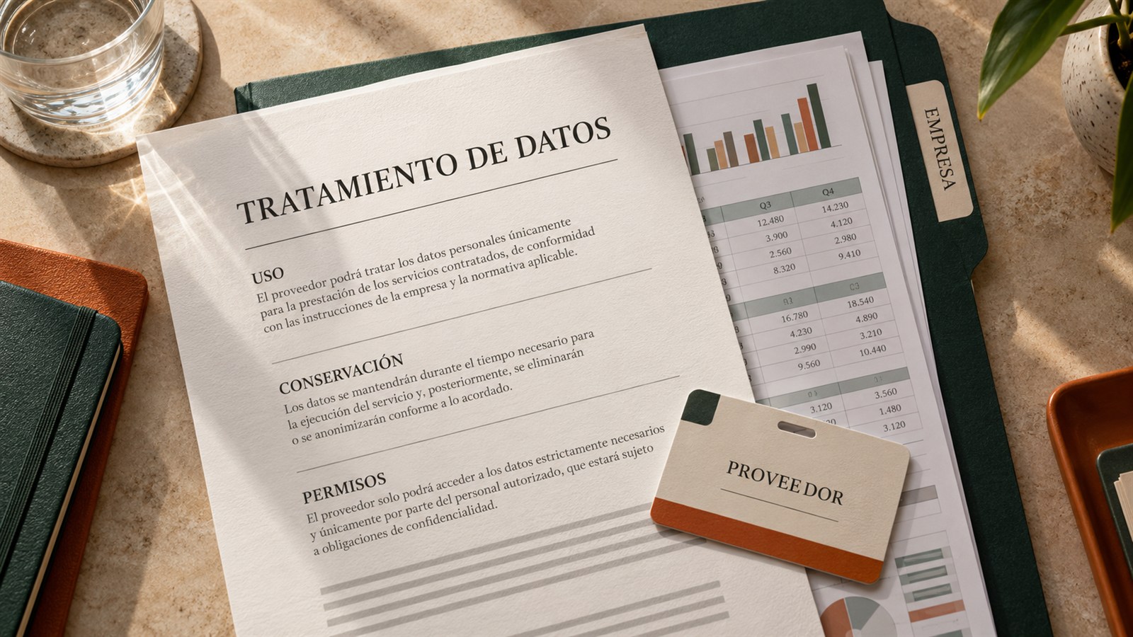 Contrato de tratamiento de datos junto a archivos empresariales y credenciales de acceso