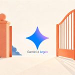 Logo de Gemini 4 Argon en una composición editorial con una puerta de acceso abierta y fondo blanco