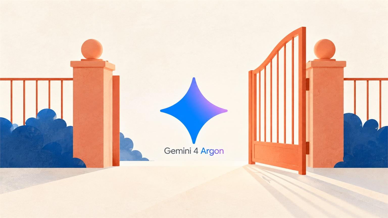 Logo de Gemini 4 Argon en una composición editorial con una puerta de acceso abierta y fondo blanco