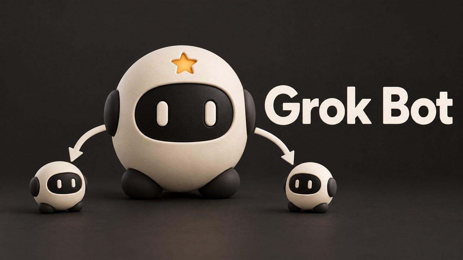 Nombre Grok Bot junto a un avatar central con una estrella conectado con dos avatares secundarios