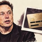 Ilustración editorial de Elon Musk junto a una tarjeta de crédito fotografiada para compras con Grok Bot