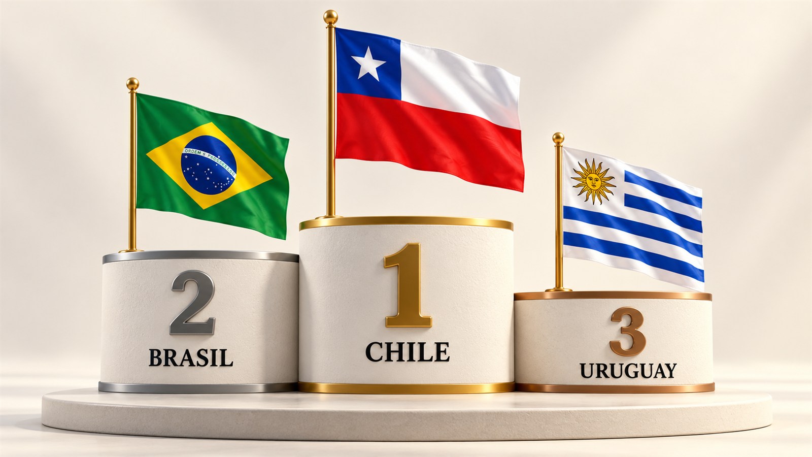 Podio de Inteligencia Artificial con Chile primero, Brasil segundo y Uruguay tercero