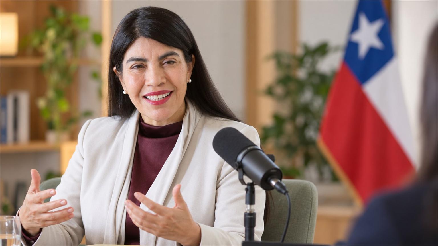 Recreación editorial de la ministra Ximena Lincolao durante una entrevista sobre el acceso a cómputo para IA en Chile