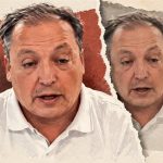 Retrato editorial duplicado de Marcelo Guital, con efecto de recorte sobre fondo claro