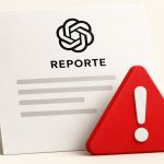 Reporte de OpenAI con un gran triángulo rojo de advertencia y signo de exclamación.