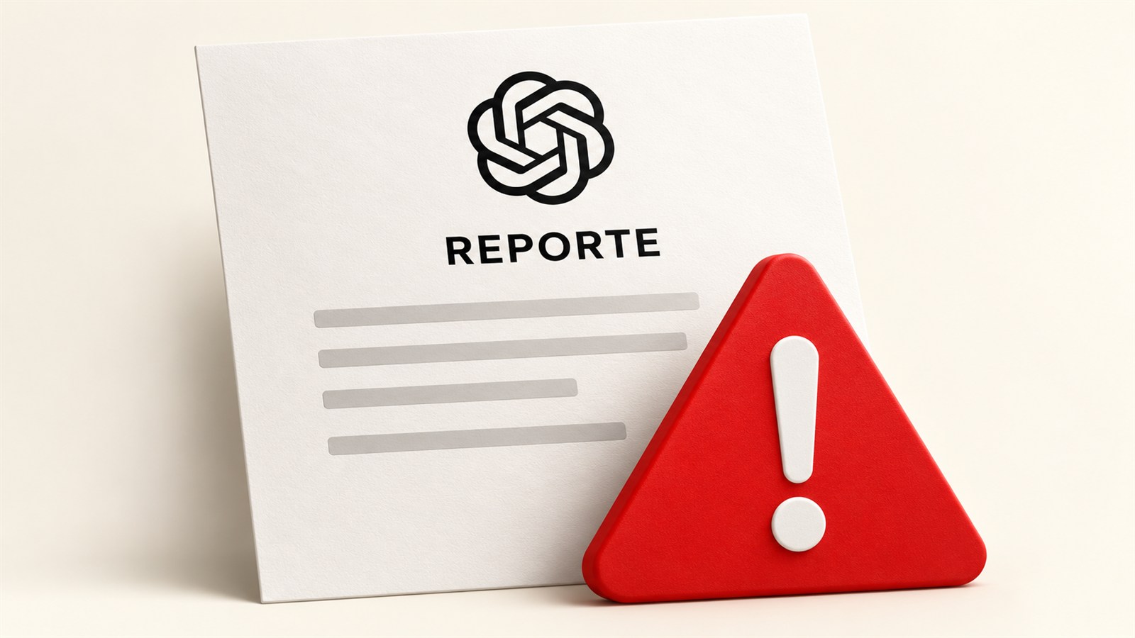Reporte de OpenAI con un gran triángulo rojo de advertencia y signo de exclamación.