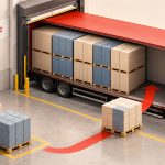 Almacén con señal de Oracle y pallets reorganizados para cargar un camión, en una ilustración editorial