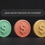 Interfaz conceptual de ChatGPT con un prompt para comparar productos bancarios y tres monedas de colores.